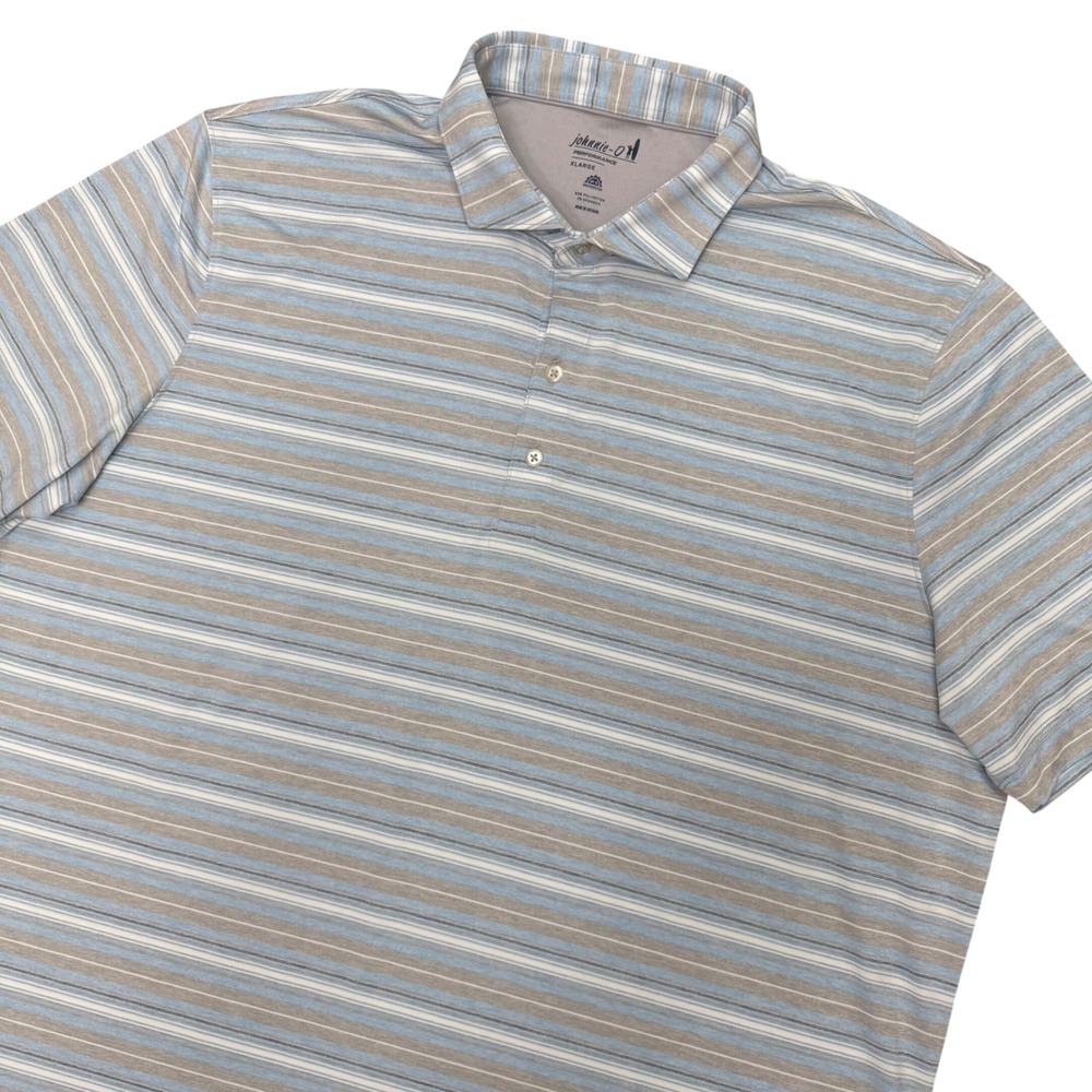 johnnie-O Coope Performance Polo Mens XL Seal Blue Striped JMPO7640 Golf Shirt
